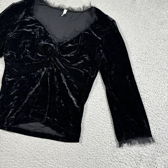 VTG Y2K Anthropologie CC Outlaw M Black Velvet Witchy Whimsigoth Babydoll Fringe - Picture 2 of 12